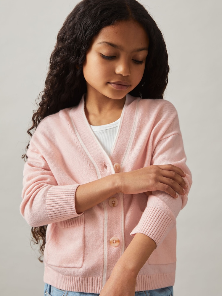 rožnata - Reiss Juni Wool-Blend črtast; progast-Detail pletena jopa S kašmirjem - Slika 1 iz 4