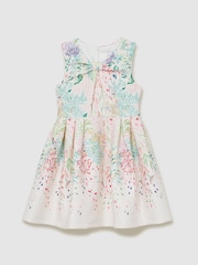 Reiss Pink Print Isabel 13-14 yrs Floral-Print Pleated Scuba Dress - Image 1 of 4