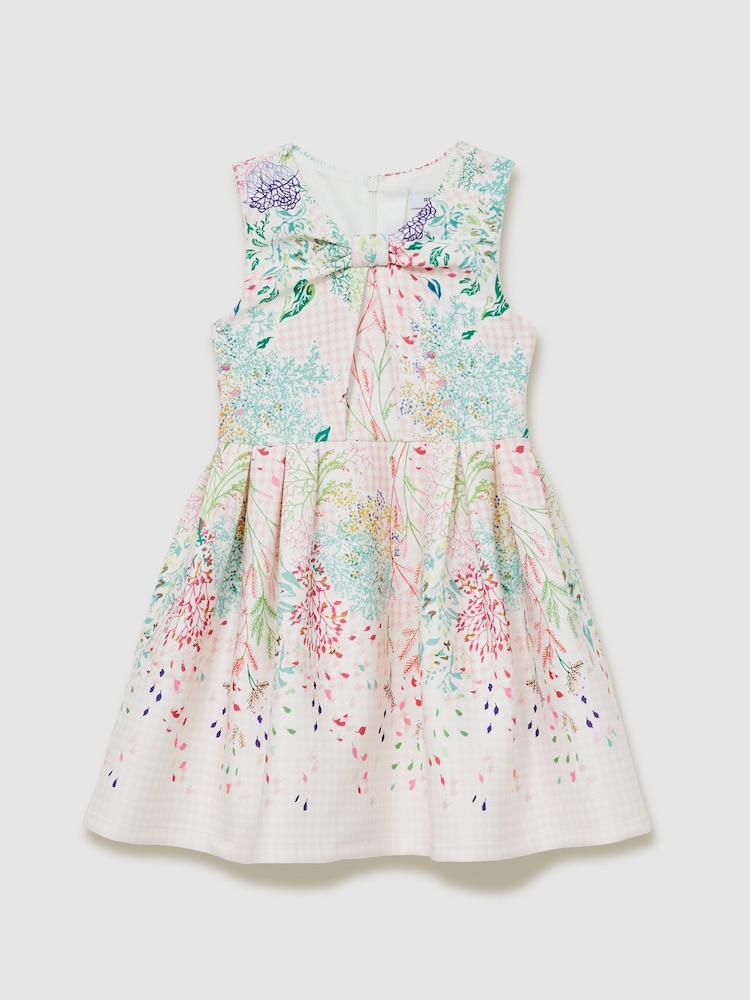 Reiss Pink Print Isabel 13-14 yrs Floral-Print Pleated Scuba Dress - Image 1 of 4