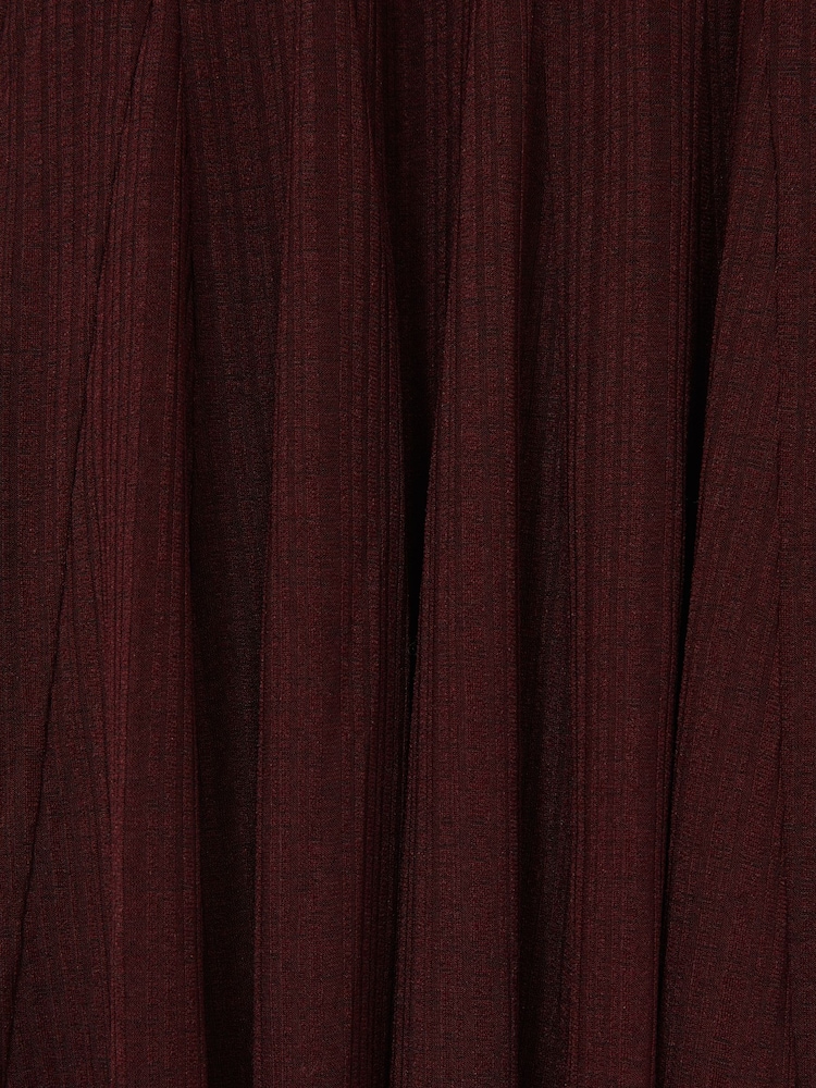 Reiss Burgundy Savannah Jersey Ribbed Flared Mini Dress - Image 6 of 6
