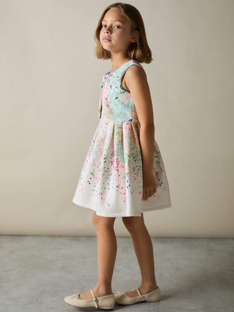 Reiss Pink Print Isabel 4-9 yrs Floral-Print Pleated Scuba Dress - Image 1 of 4