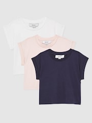 Reiss Multi Terry 3 Pack 4-9 yrs Cotton-Jersey Cropped T-Shirt 3 Pack - Image 2 of 4