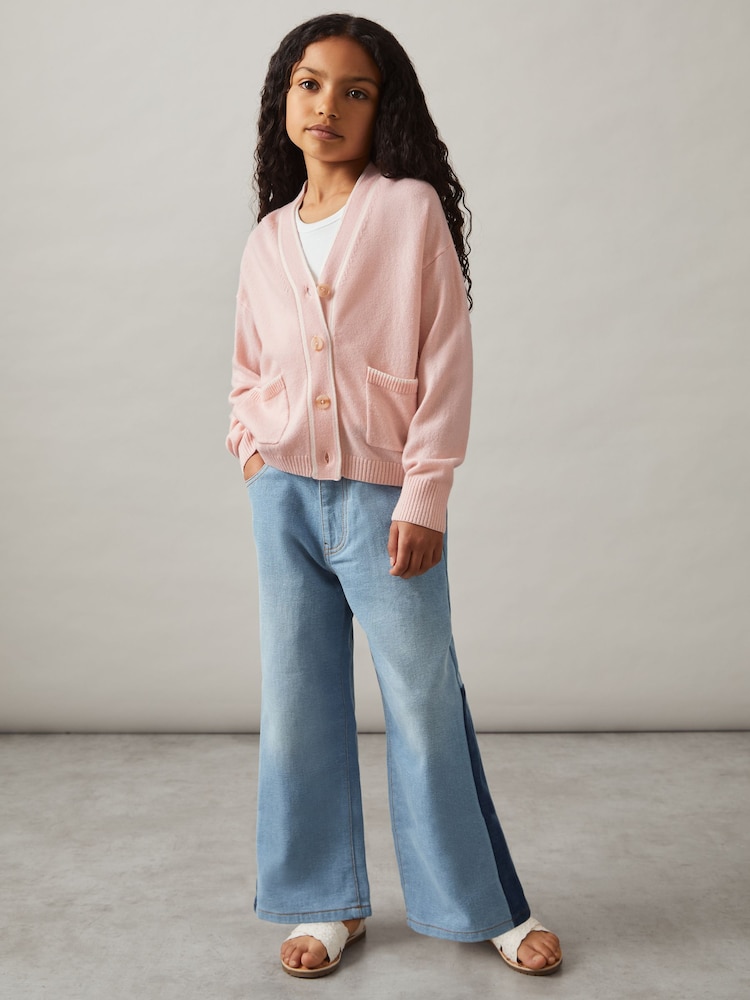 rožnata - Reiss Juni Wool-Blend črtast; progast-Detail pletena jopa S kašmirjem - Slika 1 iz 4