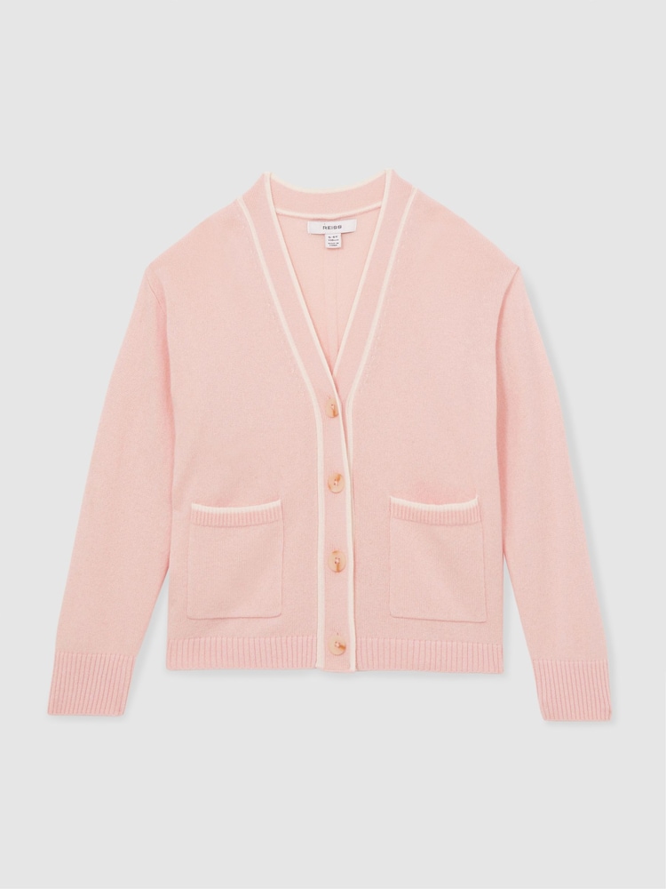 rožnata - Reiss Juni Wool-Blend črtast; progast-Detail pletena jopa S kašmirjem - Slika 2 iz 4