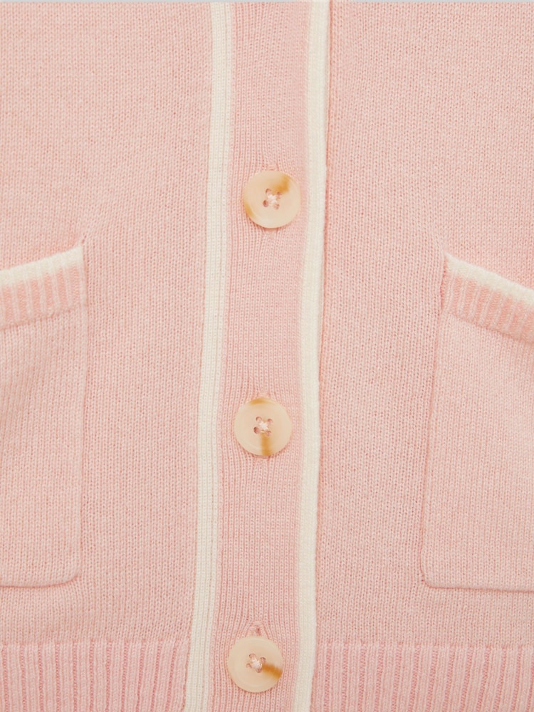 rožnata - Reiss Juni Wool-Blend črtast; progast-Detail pletena jopa S kašmirjem - Slika 4 iz 4