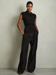 Черный - Reiss Cobi Draped Jersey-Twill Sleeveless Top - Изображение 1 из 5