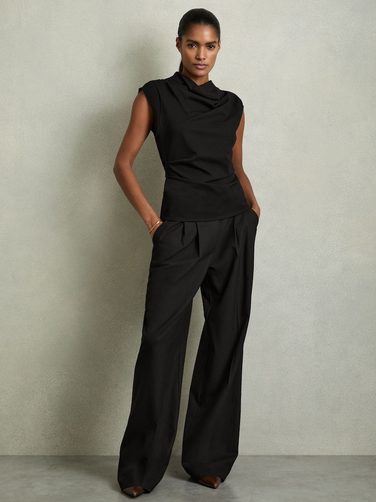 Черный - Reiss Cobi Draped Jersey-Twill Sleeveless Top - Изображение 1 из 5