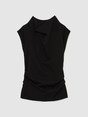 Черный - Reiss Cobi Draped Jersey-Twill Sleeveless Top - Изображение 2 из 5
