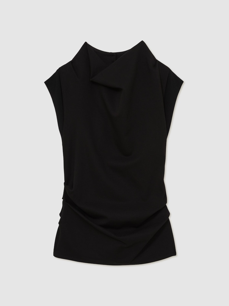 Черный - Reiss Cobi Draped Jersey-Twill Sleeveless Top - Изображение 2 из 5