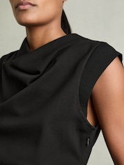 Черный - Reiss Cobi Draped Jersey-Twill Sleeveless Top - Изображение 3 из 5