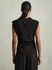 Черный - Reiss Cobi Draped Jersey-Twill Sleeveless Top - Изображение 4 из 5