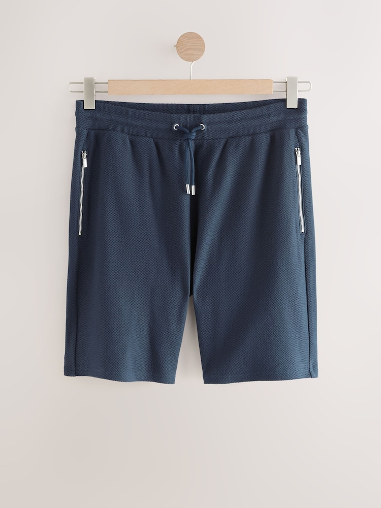Azul marino - Textured Zip Pocket Jersey 100% Cotton Shorts - Imagen 1 de 4 Azul marino - Textured Zip Pocket Jersey 100% Cotton Shorts - Imagen 1 de 4
