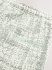 Sage Green Textured Geometric Pattern Jersey Shorts - Image 5 of 6