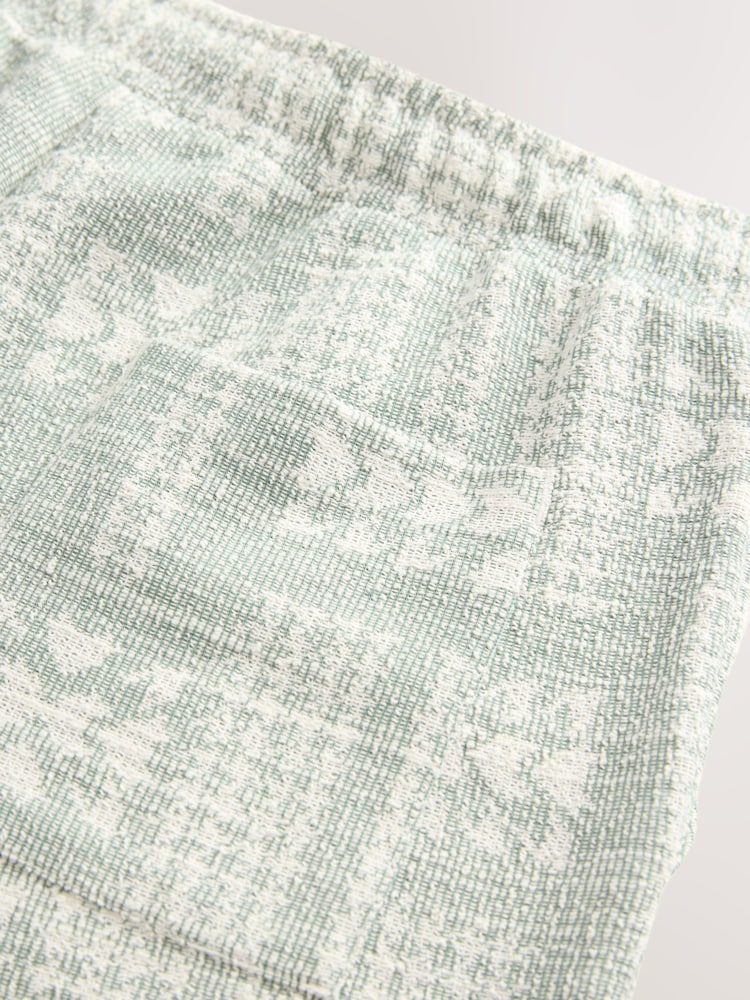 Sage Green Textured Geometric Pattern Jersey Shorts - Image 5 of 6