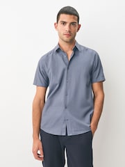 Navy Regular Fit Textured Short Sleeve Smart Shirt - Image 1 of 5