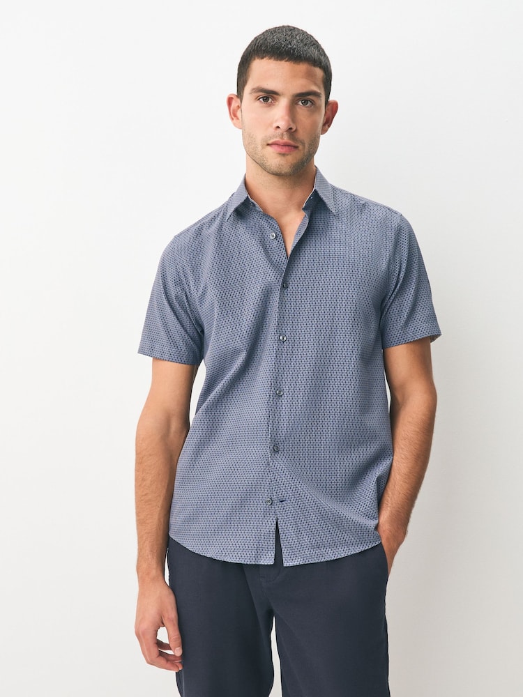 Navy Regular Fit Textured Short Sleeve Smart Shirt - Image 1 of 5