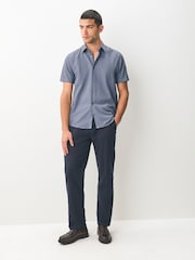 Navy Regular Fit Textured Short Sleeve Smart Shirt - Image 2 of 5