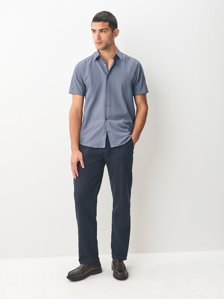 Navy Regular Fit Textured Short Sleeve Smart Shirt - Image 2 of 5