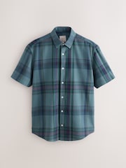 Blue/Green Madras Regular Fit 100% Cotton Check Seersucker Short Sleeve Smart Shirt - Image 1 of 3