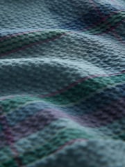 Blue/Green Madras Regular Fit 100% Cotton Check Seersucker Short Sleeve Smart Shirt - Image 3 of 3