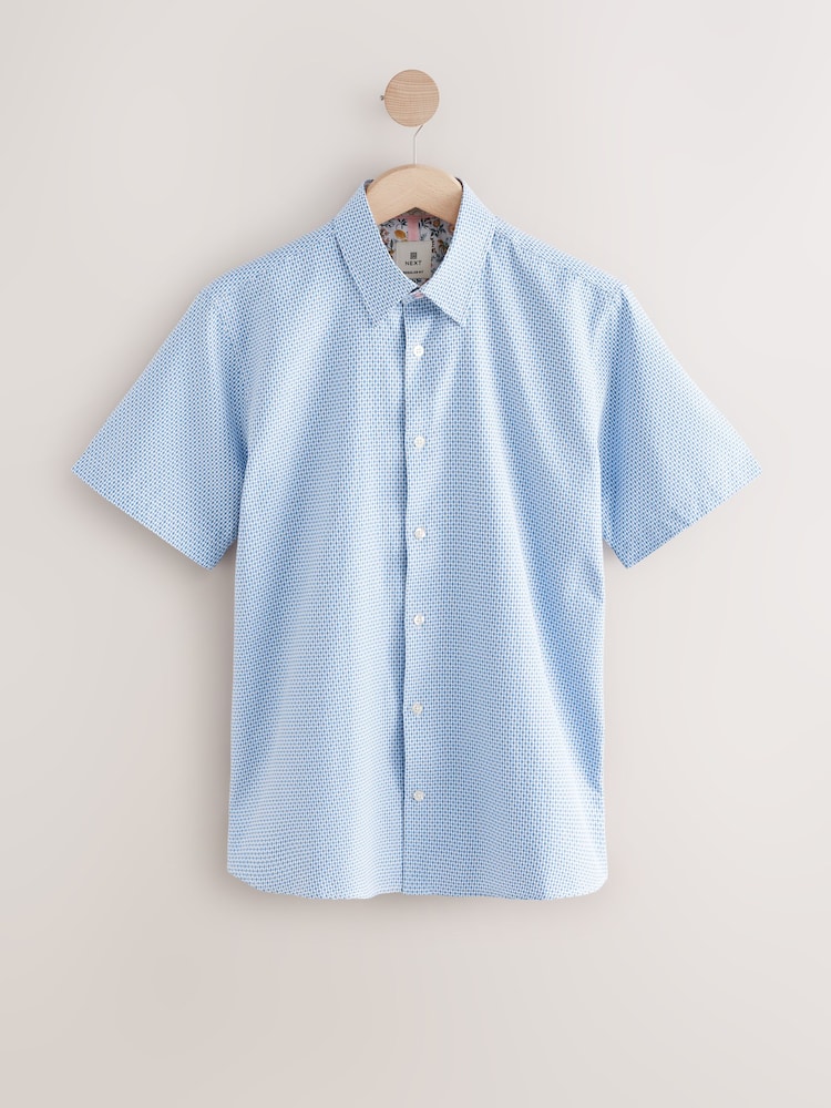 Синий - Textured Short Sleeve Smart Shirt - Изображение 2 из 3