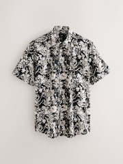 Black Mono Regular Fit Kew Collection 100% Cotton Floral Short Sleeve Shirt - Image 1 of 3