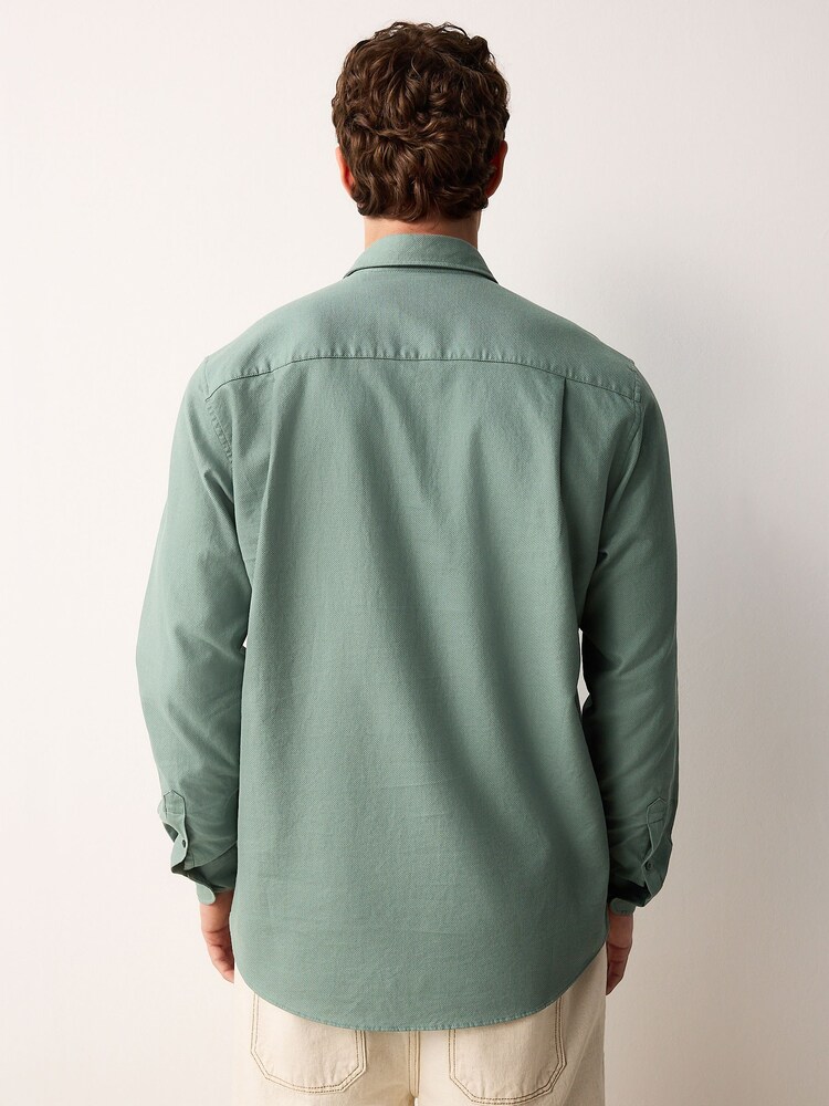أخضر فاتح - Washed Dobby Long Sleeve Smart Cutaway Collar 100% Cotton Shirt - صورة 2 من 9