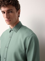 أخضر فاتح - Washed Dobby Long Sleeve Smart Cutaway Collar 100% Cotton Shirt - صورة 4 من 9