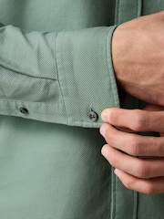 أخضر فاتح - Washed Dobby Long Sleeve Smart Cutaway Collar 100% Cotton Shirt - صورة 5 من 9