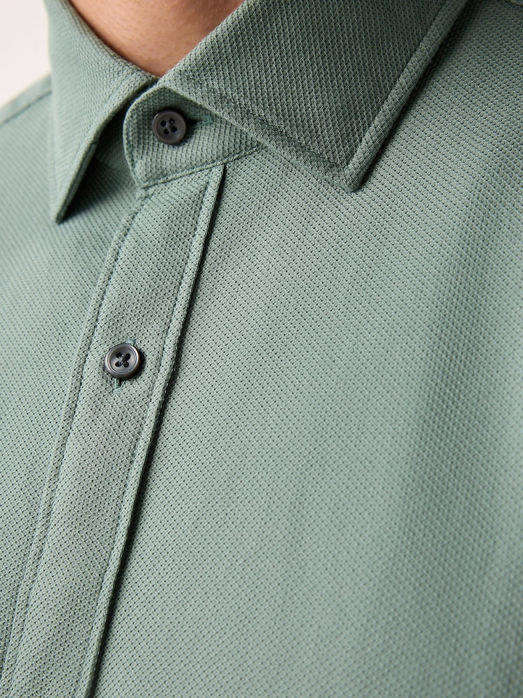 Sage Green Regular Fit Washed Dobby Long Sleeve Smart Cutaway Collar 100% Cotton Shirt - Image 6 of 8