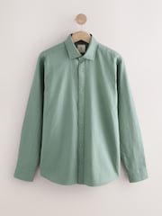 أخضر فاتح - Washed Dobby Long Sleeve Smart Cutaway Collar 100% Cotton Shirt - صورة 7 من 9