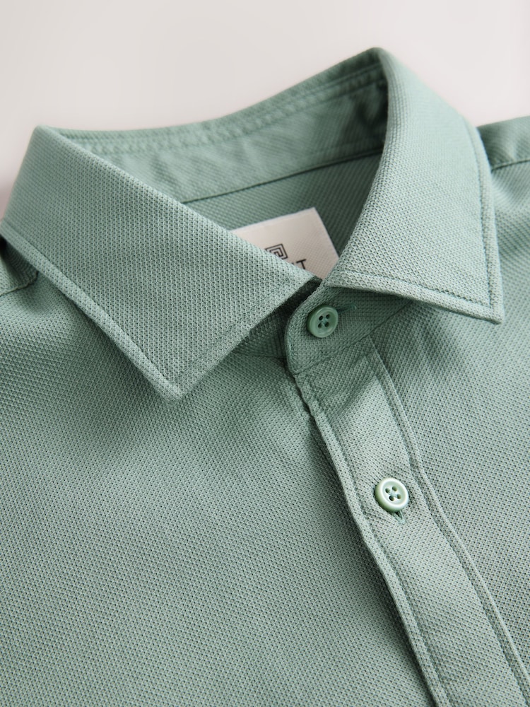 Sage Green Regular Fit Washed Dobby Long Sleeve Smart Cutaway Collar 100% Cotton Shirt - Image 8 of 8