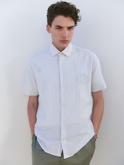 Blue Stripe Regular Fit Short Sleeve Seersucker Shirt - Image 1 of 7