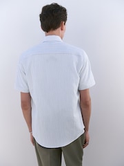 Blue Stripe Regular Fit Short Sleeve Seersucker Shirt - Image 3 of 7