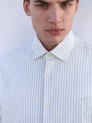 Blue Stripe Regular Fit Short Sleeve Seersucker Shirt - Image 4 of 7