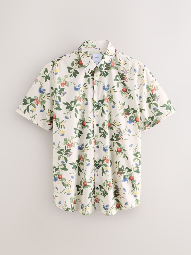 Ecru White Regular Fit Kew Collection 100% Cotton Floral Short Sleeve Shirt - Image 1 of 3