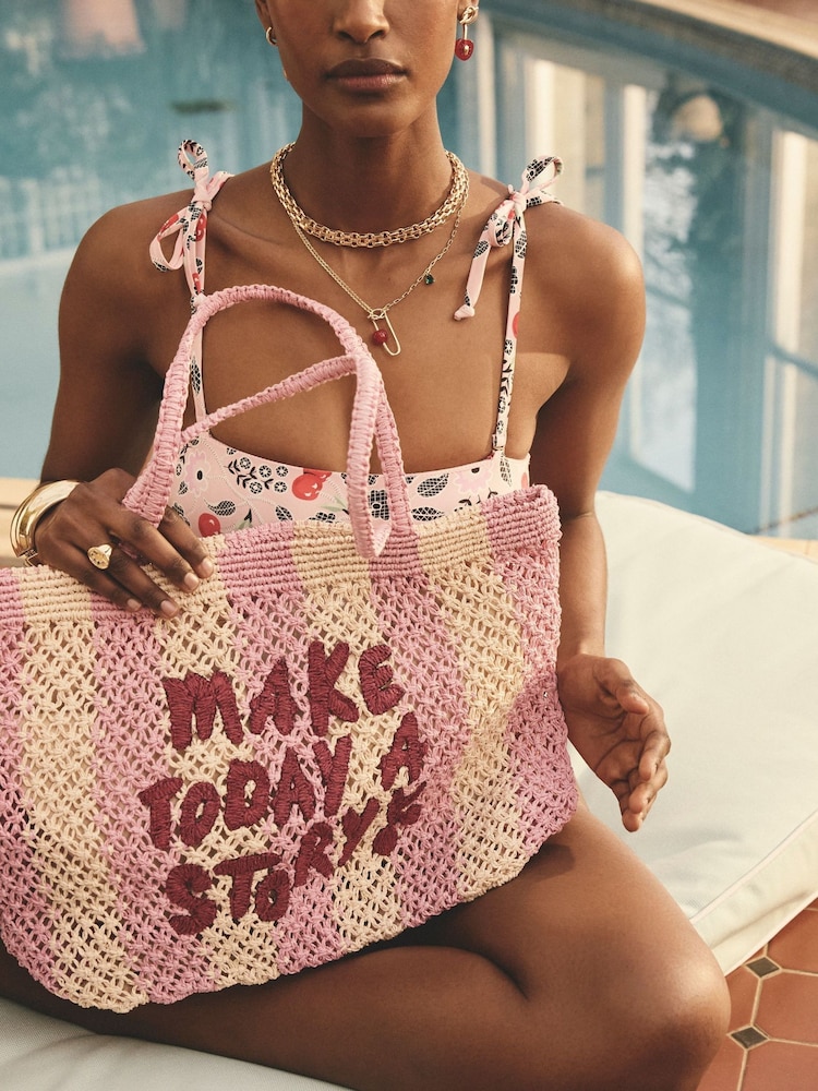Cath Kidston Pink Stripe 100% Cotton Beach Bag - Image 2 of 9