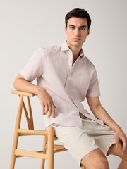 Neutral Brown Regular Fit Short Sleeve Seersucker Shirt - Image 1 of 8