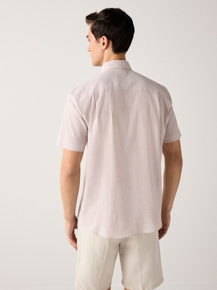 Neutral Brown Regular Fit Short Sleeve Seersucker Shirt - Image 2 of 8