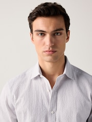 Neutral Brown Regular Fit Short Sleeve Seersucker Shirt - Image 4 of 8