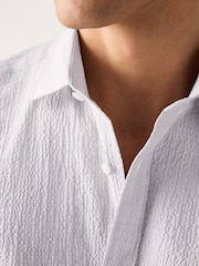 Neutral Brown Regular Fit Short Sleeve Seersucker Shirt - Image 5 of 8