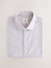 Neutral Brown Regular Fit Short Sleeve Seersucker Shirt - Image 6 of 8