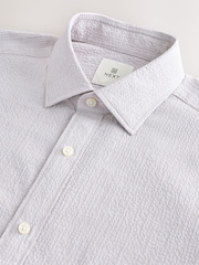 Neutral Brown Regular Fit Short Sleeve Seersucker Shirt - Image 7 of 8