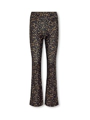 ONLY KIDS Leopard Print Flared Black Trousers - Image 1 of 3