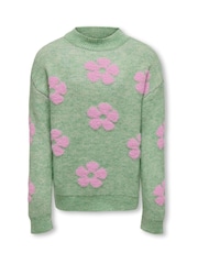 ONLY KIDS Green Floral Detail Cosy Jumper - Image 1 of 2