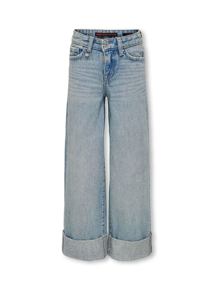ONLY KIDS Umgeschlagene Jeans mit geradem Bein, verwaschen, blau - Bild 2 von 3