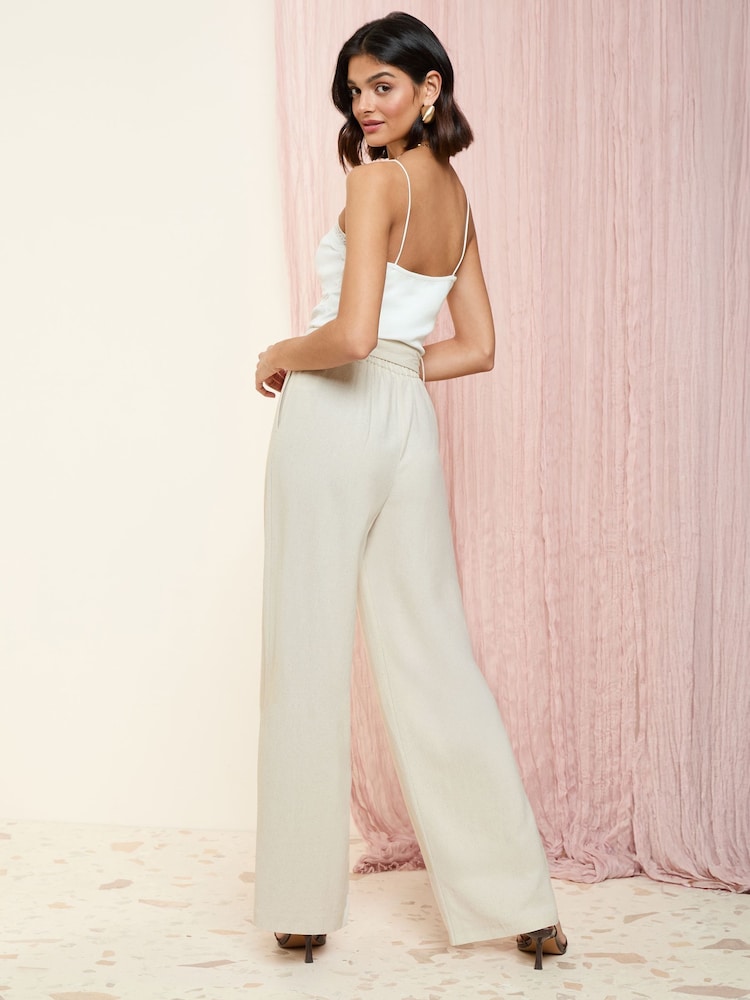 Friends Like These Ivory Wide Leg Tailored Trousers With Linen - Image 4 of 4 Friends Like These Ivory Wide Leg Tailored Trousers With Linen - Image 4 of 4