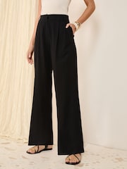 Schwarz - Friends Like These Wide Leg Tailored Trousers With Linen - Bild 1 von 4