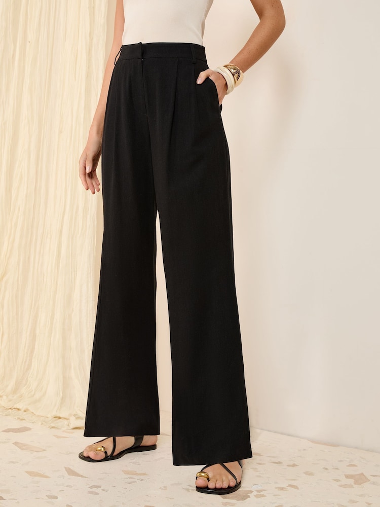 Schwarz - Friends Like These Wide Leg Tailored Trousers With Linen - Bild 1 von 4