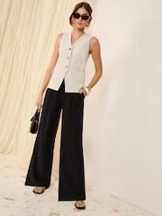 Schwarz - Friends Like These Wide Leg Tailored Trousers With Linen - Bild 2 von 4